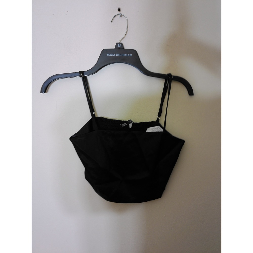 Zara Crop Top Womens S Black Smocked Back Adjustable Strap Minimalist 2352